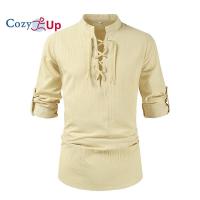 ราคา Cozy Up เสื้อเชิ้ตชายหาดเสื้อฤดูร้อนเสื้อเชิ้ตผ้าลินินของผู้ชายเสื้อผ้าเดรสเปิดไหล่ข้างเดียวกลางแจ้งสีทึบสีขาวสีกรมแขนยาวคอวีสีเทาสำหรับฤดูใบไม้ผลิฤดูร้อน (18296996233)