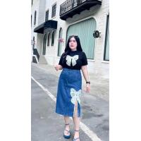 ราคา ชุดเซ็ตสาวอวบ เสื้อ กระโปรงงานปักโบว์ น่ารักสุด D262 (22725147150)