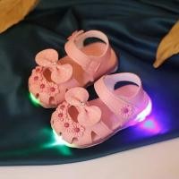 ราคา Congme Baby Girls Sandals Floral LED Shoes Soft Breathable Cute Bow Sandals First Walker for Kids Girl 1 3 Yrs Summer (12741331645)