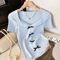 ราคา KaeKai พร้อมส่ง เสื้อ ผ้าเรย่อน แขนสั้น แต่งโบว์เก๋ๆ งานผ้าร่อง สไตล์เกาหลีกาใจ เสื้อยืด ลำลอง แฟชั่นฤดูร้อน (22421897775)