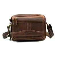 ราคา Chinatown Leather กระเป๋าสะพายผู้ชาย หนังวัวแท้ซิปหน้า สีน้ำตาล แนวนอน (16374917973)