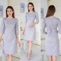 ราคา ชุดเดรสคอปาด ผ้าลูกไม้อัดผ้ากาวทั้งตัว (21252856259)