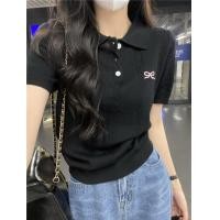 ราคา Cici 2156 2 เสื้อไหมพรมแขนสั้น แต่งลายผ้า คอปกกระดุมใช้งานได้จริง ปักโบว์น่ารัก สไตล์เกาหลี (22834910181)