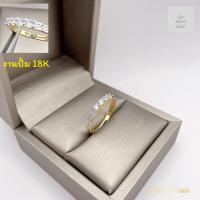 ราคา งานปั้ม18K แหวนเพชรเรียงแถวเดียวประดับเพชรสี่เม็ดพร้อมบ่าข้างแถวเดียว งานอย่างดีมีป๊ม18K (22163228015)