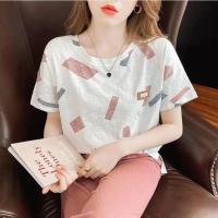 ราคา เสื้อทีเชิ้ตพิมพ์ลายแขนสั้นเสื้อลายดอกแขนสั้นลำลองทรงหลวมสไตล์ตะวันตกมีดีไซน์นิยมในคนกลุ่มหนึ่งแบบใหม่ปี2024หน้าร้อนผู้หญิง (21935301478)