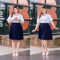 ราคา กระโปรงพลีทสีกรม พลีสสีกรมท่า สีกรม จีบรอบเล็ก ยาว 20 28 นิ้ว (21394398077)