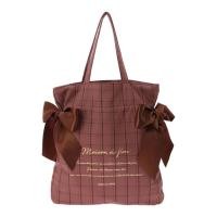 ราคา New Collection Maison de FLEUR Chocolate Check Double Ribbon Tote (21484629404)
