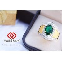 ราคา แหวนทอง ประดับพลอยสีเขียวมรกต ล้อมเพชร Green CZ Ring แหวน พลอยสีประจำวันเกิด เสริมดวง แหวนพลอย แหวนชาย เสริมโชคลาภ เรียกทรัพย์ (609694524)