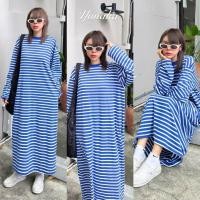 ราคา เดรสยาวทรงปล่อย ทรง oversize แขนปล่อย ผ่าข้างนิดๆ ลายทางสุดคลาสสิค (22415981724)