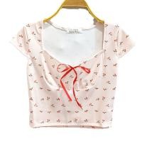 ราคา เสื้อครอป คอเหลี่ยม ลายดอก สีชมพู (21621146597)