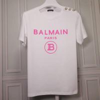 ราคา เสื้อยืดคอกลมแขนสั้นสำหรับผู้หญิงเสื้อแฟชั่นพิมพ์ลายตัวอักษรสีบรอนซ์กระดุมสีทองปี BALMAIN PARIS (14115581140)