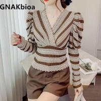 ราคา เสื้อพองแขนยาวเสื้อเอวลอยเข้ารูปพอดีเข้ารูปเสื้อแฟชั่นแขนพองดีไซน์แบบวินเทจสไตล์ฝรั่งเศสสำหรับเสื้อผู้หญิง (20612099910)