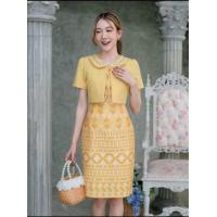 ราคา เดรสทำงาน ผ้าพิมพ์ลายไทย เดรสป้ายphawi มือ 1 สีเหลือง (22752009046)