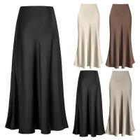 ราคา กระโปรงผ้าซาตินผ้าไหม Faux หรูหราสำหรับผู้หญิงกระโปรงใส่ทำงานกระโปรงหางปลาเอวสูงทรงเอไลน์มันวาวสีทึบ (21999837961)