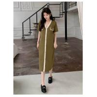 ราคา เดรสไหมพรม ตัวยาว แขนสั้นแต่งแถบสีและกระดุมที่ ด้านหน้าและ กระเป๋าอก คอวี เนื้อผ้ายืดหยุ่นสุดๆ เกรดดี ไม่หนา (22068236397)