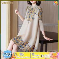 ราคา Womens Vintage Cheongsam Hight Neck Floral Printed 3 4 Sleeves A Line Casual Swing Midi Dress For Party (21718978689)