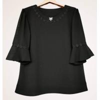 ราคา เสื้อสีดำผ้าฮานาเล่ คอกลม แขนระบายผ้าชีฟอง อก 44 ยาว 26 (19923691567)