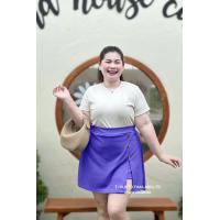 ราคา A17 กระโปรงกางเกงขาสั้นผ่าหน้าแต่งกระดุมไม้ ผ้ายืดวูลเวฟใส่สบายคุณภาพดีเอว34 54 (22648783607)