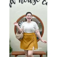 ราคา A17 กระโปรงกางเกงขาสั้นผ่าหน้าแต่งกระดุมไม้ ผ้ายืดวูลเวฟใส่สบายคุณภาพดีเอว34 54 (22648783605)