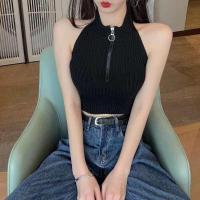 ราคา Best clothes พร้อมส่ง ใหม่ 021 เสื้อกล้ามแขนกุดคอเต่าไหมพรมรูดหน้าเซ็กซี่แบบมีซิปZipper clothes (1912280593)