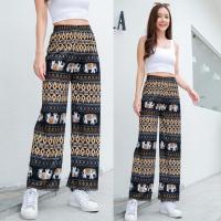 ราคา พร้อมส่งร้านในไทย กางเกงช้างขายาว ผ้าบางเบา กางเกงช้างขาปล่อย เอวยางยืด (22034360463)