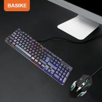 ราคา จัดส่งจากกรุงเทพฯ Basike ชุดคีย์บอร์ด เมาส์ คีย์บอร์ดเกมมิ่ง แป้นพิมพ์สำนักงาน คีย์บอร์ดมีสาย1 3m ชุดคีย์บอร์ด และเมาส์ ไฟสีรุ้ง ฟรีสติ๊กเกอร์แป้นพิมพ์ภาษาไทย (22735604671)