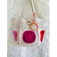 ราคา กระเป๋าถักเชือกฟอกแต่งหน้ายิ้มสีด้าน (22172024642)