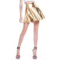 ราคา สูง เอว Pu หนัง กระโปรงสั้น สีโลหะทองฟอยล์เครื่องแต่งกายสําหรับ Nightclub Stage Dancer ครึ่งความยาว พลีท ร่ม กระโปรง (21091656492)