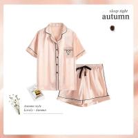 ราคา 802 SBT ชุดนอนผ้าซาติน ชุดนอนแขนสั้น ขาสั้น แต้งกระดุมด้านหน้า ลวดลายน่ารักสบายตา เนื้อผ้าเบา บาง นิ่ม ลื่น แนะนำมากค่ะ (22708359788)