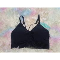 ราคา สปอร์ตบราฟองกลางมือ1สีดำชายแต่งลูกไม้ฟรีไซส์S M L (22808378968)