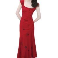 ราคา Laz Nigori กระโปรงดอกไม้สำหรับผู้หญิงฝรั่งเศสสีแดงสายเอี๊ยมพิมพ์ลายฤดูร้อนกระโปรงยาวหางปลา (22182522131)