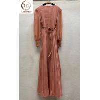 ราคา Maxi Dress เดรสอัดพลีทตัวยาวแขนยาว มีซับด้านใน มีซิปข้างTD430 (13913243183)