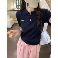 ราคา Cici 2156 2 เสื้อไหมพรมแขนสั้น แต่งลายผ้า คอปกกระดุมใช้งานได้จริง ปักโบว์น่ารัก สไตล์เกาหลี (22834910183)