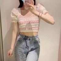 ราคา Kim shop พร้อมส่ง เสื้อแฟชั่น เสื้อเปิดไหล่ แต่งแขนผ้าชีฟอง สไตร์เกาหลี (16896760561)