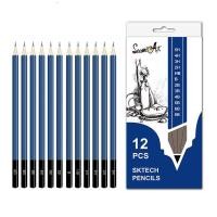ราคา 12Pcs Standard Sketching Pencil Blue Body 2H 8B Art Supplies Stationery (22809208260)