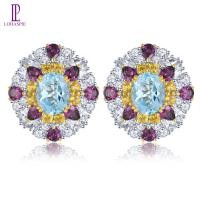 ราคา Lohaspie ต่างหู8กะรัตแท้925เงินแท้ต่างหูโกเมนโรโดไลต์สีฟ้าบุษราคัมสำหรับผู้หญิงต่างหูหินบุษราคัม925เครื่องประดับต่างหูเงิน (21480373378)