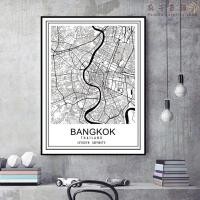 ราคา Black and white Bangkok map Nordic Thailand city map wall art printing poster and printing living room home decoration canvas mural (22764545990)