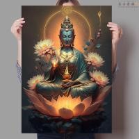 ราคา Stone carved Buddha statues under the snowy sunset beautiful scenery Buddha head Buddha statue posters printed canvas murals for home living room religious Buddhism wall art decoration gift giving mur