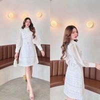 ราคา ชุดเดรสสีชมพู ชุดเดรสใส่ทำงาน (20406762166)