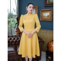 ราคา เดรสทรงไทยจิตรลดา ประยุกต์ ทรงเอ สีเหลืองนวล สีดำ สีขาว สวมใส่ออกงานเรียบร้อยสุภาพ ดูเรียบหรู ผ้าดี สวย ติดตู้ไว้สุดคุ้มค่ะ (22045301795)