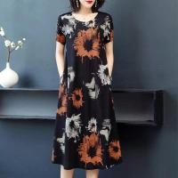 ราคา 2024 Summer Womens Fashion High end Loose Casual Slimming Print Simple and Western A line Dress (21720935084)
