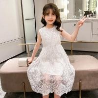 ราคา 2023 summer Teenager kids Girls clothes floral mesh Princess white Dress lace off shoulder sleeveless 5 6 7 8 9 10 11 12 Years (22256759718)