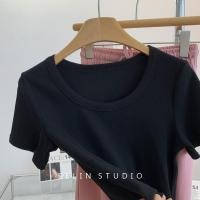 ราคา 卐 2081 Uniqlo เสื้อยืดคอกลม หนาขึ้น แขนสั้น ผ้าฝ้าย แบบหนา ทรงสลิมฟิต ยืดหยุ่น สีพื้น สําหรับผู้หญิง (19847741744)