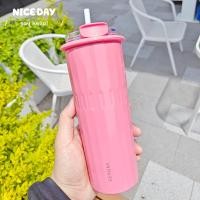 ราคา 500ml Fashion Stainless Steel Vacuum Flask With Straw Portable Candy Color Coffee Tea Cold Drink Bottle (21871489872)