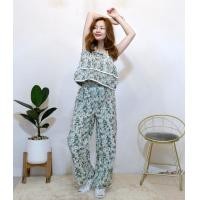 ราคา ชุดเสื้อกล้ามผูกโบระบาย 2 ชั้น กางเกงขายาว ผ้าฝ้าย ลายดอกเดชี่ (22195851207)
