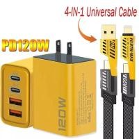 ราคา ชุดชาร์จเร็ว อะแดปเตอร์ 120W ใหม่ 4in1 ชาร์จเร็วสุด QC 3 0 Quck charging 2PD 2USB พอร์ต หัวชาร์จ สําหรับ Micro TYPE C พร้อมส่ง (22581384459)