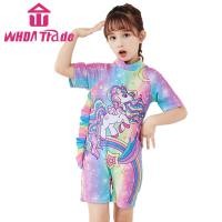 ราคา 2pcs Girls Unicorn Swimsuit Cartoon Printing One Piece Short Sleeve Swimsuit Swimming Cap (18320138424)