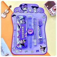 ราคา เครื่องเขียนสำหรับเด็กชุด 7 ชิ้นรางวัลการเรียนรู้การ์ตูนนาฬิกาเด็กน่ารักไม้บรรทัดปากกายางกบ (22878761517)