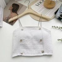 ราคา keu d พร้อมส่ง เสื้อสายเดี่ยว งานโซ่ ทรงครอป หลังสม็อค แต่งกระดุมทอง (21414781798)