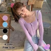 ราคา MYF มาใหม่ เสื้อครอปไหมพรมแขนยาวมีกระดุมหน้า คอเหลี่ยมกว้าง 4 สี (4210934496)